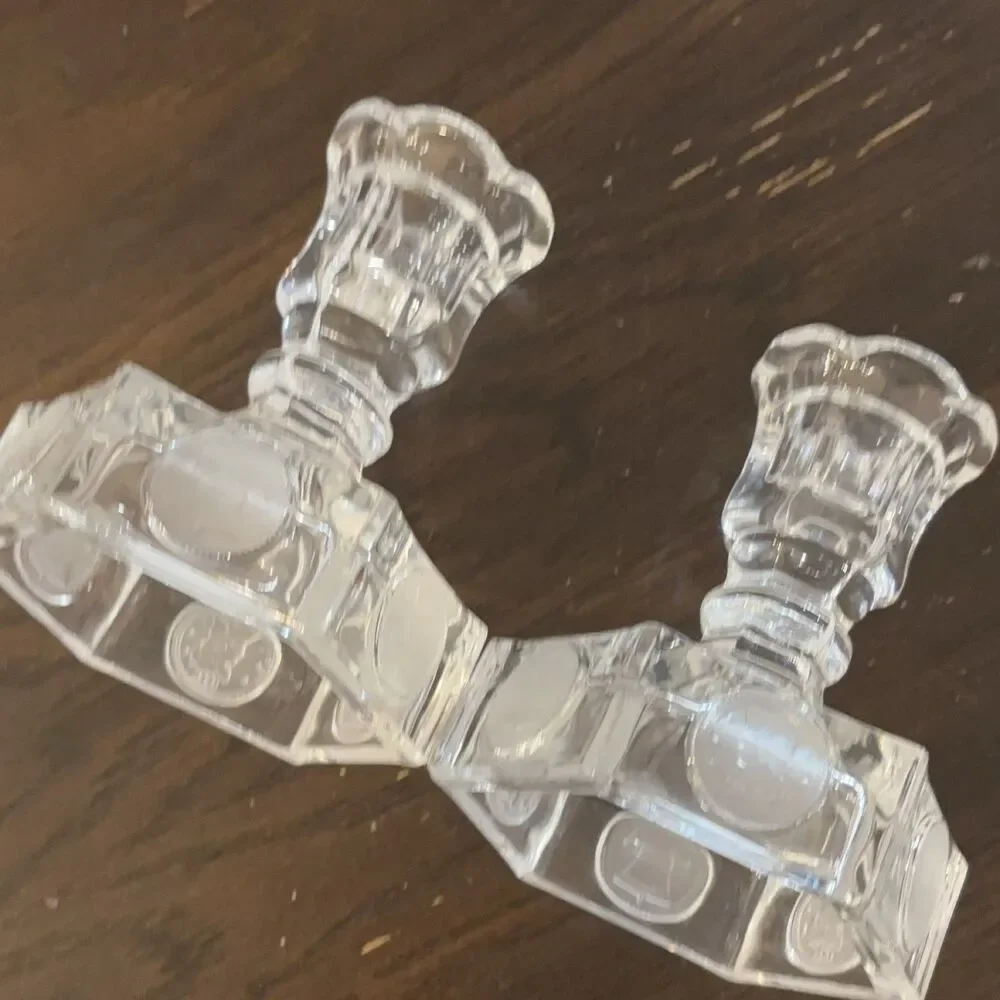 Setof 2  Clear Glass Hexagonal Taper Candle Holders 6